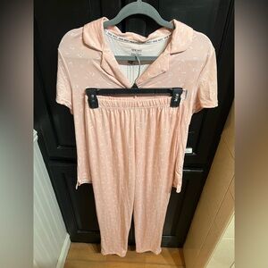 Nine West Pink Pajama Set with Collared V-Neck Top Elastic Pants NWT